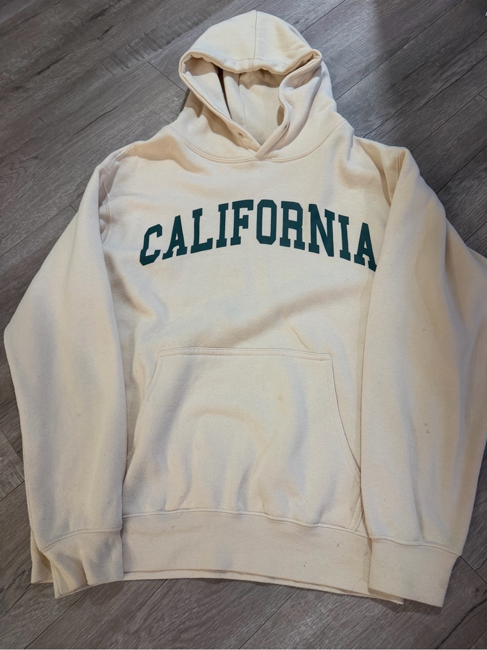 Reflex Cream Crewneck Hoodie with Green California Print
